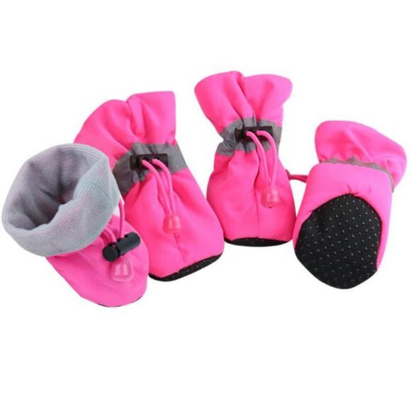 PINK 4PCS/Set SIZE 1 Waterproof Pet Dog/Cat Shoes Anti-slip Rain/Snow Boots - Picture 1 of 5